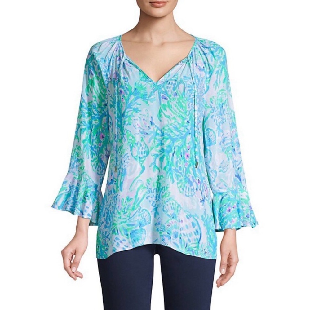 Lilly Pulitzer blue green pink pastel amethyst tint craysea Willa flounce top